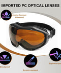 Laser Safety Goggles OD5Plus Eye Protection with imported PC optical lenses, shockproof and scratch-resistant, shown in black frame.