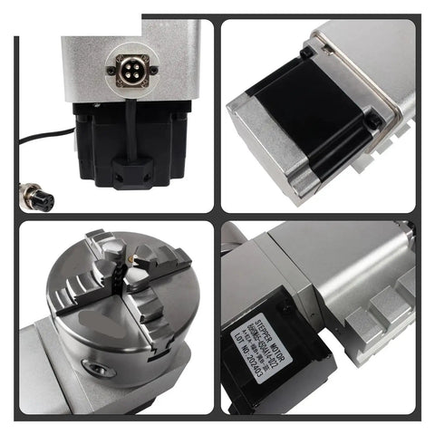 Heavy Duty CNC Rotary Axis Fourth And Fifth Index Head With Harmonic 50 To 1 Drive Nema 34 Stepper Motor shown from multiple angles.