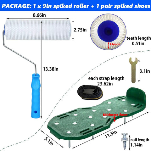9 Inch Spiked Screed Roller With Handle For Self Leveling Concrete And Epoxy Floors Half Inch Teeth Height Includes Spiked Shoes