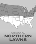 Map showing regions suitable for Quick Fix Grass Seed Mix for use on Northern lawns with highlighted areas.