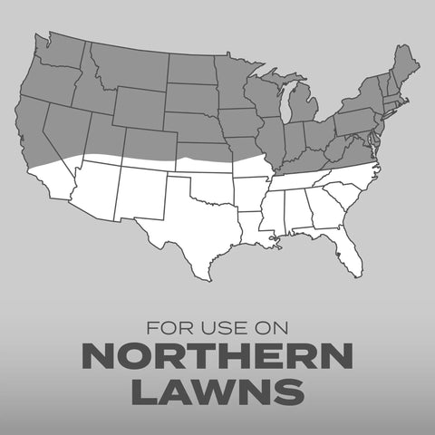 Map showing regions suitable for Quick Fix Grass Seed Mix for use on Northern lawns with highlighted areas.