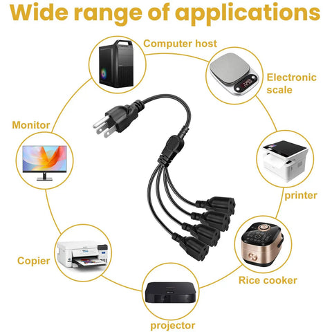 1 To 4 Outlet Power Splitter Extension Cord For Indoor Outdoor Use Heavy Duty 18AWG SJT 125V 13A Grounded NEMA 5-15P Plug Reliable