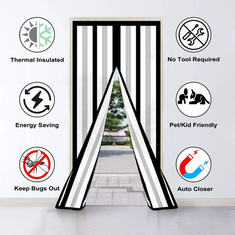 Magnetic Insulated Door Curtain With Hands Free Self Closing Privacy Screen For Year Round Comfort, fits doors up to 36 x 82 inches.