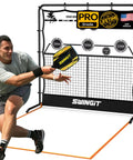 Two In One Pickleball Rebounder Net With Kitchen Line System For Solo Practice And Dinks Volleys And Drives Training Net With Carry Bag For Backyard Driveway And Garage in use