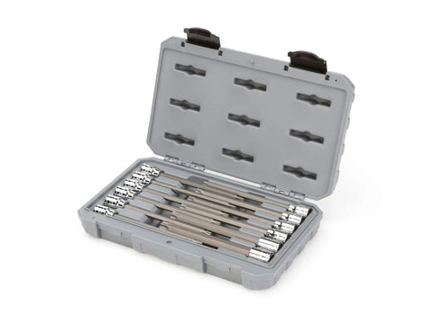 3/8 Inch Drive Long Torx Bit Socket Set 12-Piece T10 To T60 With S2 Steel Bits in a gray carrying case, open view