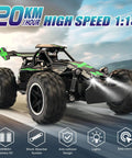 1 To 18 Scale Monster Dope RC Car For Kids Fast 20kmh Off Road Truck With Lights Durable ABS Chassis Green on road