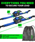 Heavy Duty Retractable Ratchet Straps 2 Inch By 10 Feet, 3033 Pound Break Strength, 2-Pack Self Retracting Tie Down Straps For Truck and Bag