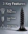 All In One Self-Tapping Wood Screw Kit With Driver Bit 150 Pieces Size 6 By Half Inch Includes Phillips Bit key features