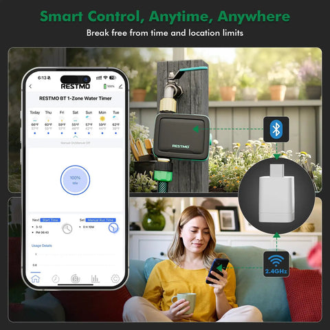 Brass Inlet And Outlet Smart Sprinkler Hose Timer With Flow Meter Dope App Remote Control For Garden Hose and Bluetooth
