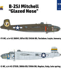 1/48 US Military B-25J Mitchell Glassnose Plastic Model Kit with 249+ Parts, side profiles of WWII bombers for detailing.