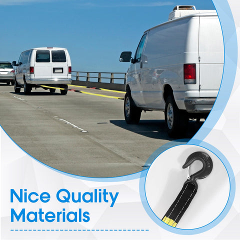 Two Pack Lifting Slings With Hooks securing van on road, close-up on hook, polyester material, heavy-duty use