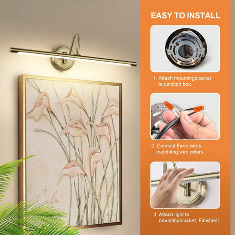 Sleek Antique Bronze LED Picture Light With Swing Arm For Artwork 24.4 Inch Long 14W 70W Equivalent Warm White 3000K