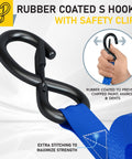 Beefed Up Heavy Duty Ratchet Straps 4 Pack 15 Ft Each 2200 Lb Break Strength With Safety Lock S Hooks closeup of rubber-coated hook and strap