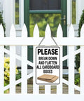 Metal Cardboard Recycle Sign 8 By 12 Inches Tough As Nails Heavy Duty All Weather Outdoor Indoor Durable Black And White Design Waterproof UV Resistant Dust Proof For Home And Shop Use on white fence