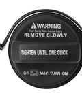 Hyundai Fuel Tank Cap Gas Cap Replacement For 2006 To 2019 Accent, close-up view showing warning label and locking mechanism