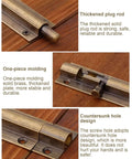 Close-up of Vintage Bronze Barrel Bolt Latch showing thickened plug rod, one-piece molding, and countersunk hole design.