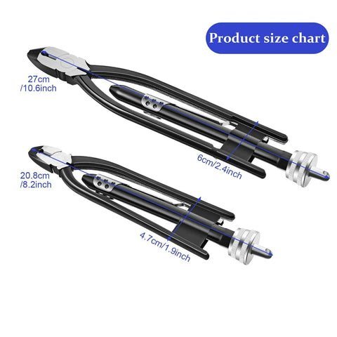 Aircraft Safety Wire Twisting Pliers Set, 3-in-1 Wire Cutter, Strand Cutter, and Pliers, 9-Inch and 6-Inch, size chart shown