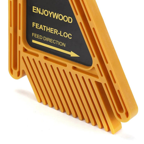 Heavy Duty Double Feather Board For Router Table Saws, orange clamp showing detailed feed direction for smooth routing.