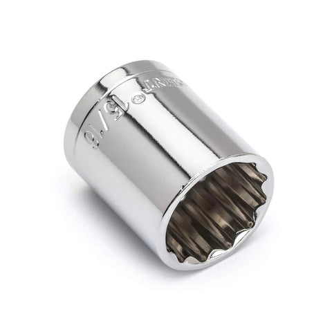 Half Inch Drive 12 Point Standard SAE Socket 15/16, Beefy Nickel Chrome Plated, Chrome Vanadium Steel, Mirror Polish, Off Corner Load