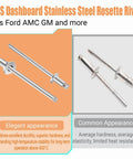 Stainless Rosette Rivets For VIN Door Tags Fits Ford Chrysler AMC GM Cars 2 Pack shown in different views