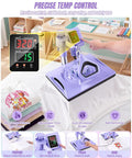 Precise temperature control display on 8 in 1 Heat Press Machine With Swing Away 12x15 Inch Shirt Press For Sublimation And Heat Transfer