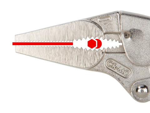 Close-up of heavy duty locking pliers set 4 piece with straight jaw 10 inch ideal for metalworking welding gripping and assembly.