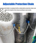 Adjustable protection chain for Heavy Duty Commercial Steel Gas Cylinder Wall Mount Bracket securely holds tanks.