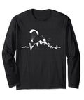 Heartbeat Powered Paragliding Paraglider Gear Long Sleeve T Shirt For Paramotor Fans with mountain and paraglider design