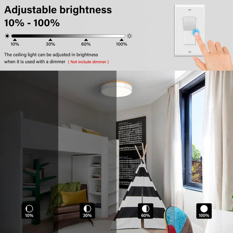 Dimmable Wood Ceiling Light Fixture With 5 Color Temperatures from Warm to Cool 2700K-6000K in bedroom with brightness settings