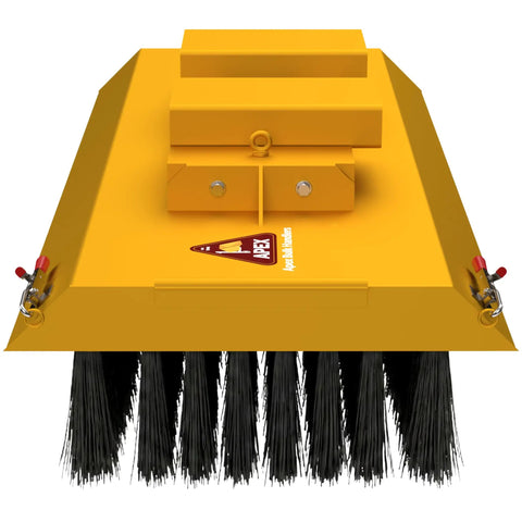 Heavy Duty Forklift Broom Attachment With 60 Inch Sweeping Path And 8 Dense Poly Rows Built Like A Tank, showing top view with bristles.