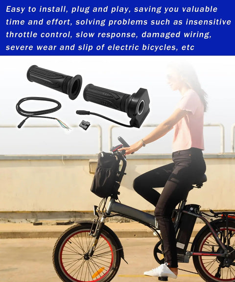 48V Throttle Grip Kit With Cruise Control Button And LCD Voltage Display For Folding Electric Bikes Easy Install Anti Slip Handle Grips Plug And Play Compatible With Jetson Haze And DYU Y16 6 Pin Plug
