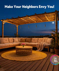 Low Voltage 12V Hanging Landscape Lights 5CCT LED Outdoor Pendant Lighting illuminating a gazebo at night with cozy seating.