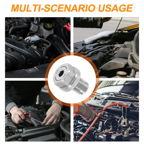 Top Rated Self Tapping Oil Drain Bolt Kit For Quick Engine Repair Includes Thread Sealing Ring Washer And Durable Gasket For Easy Installation On Most Cars And Trucks Without Special Tools. silver self tapping oil drain bolt in car engine bay