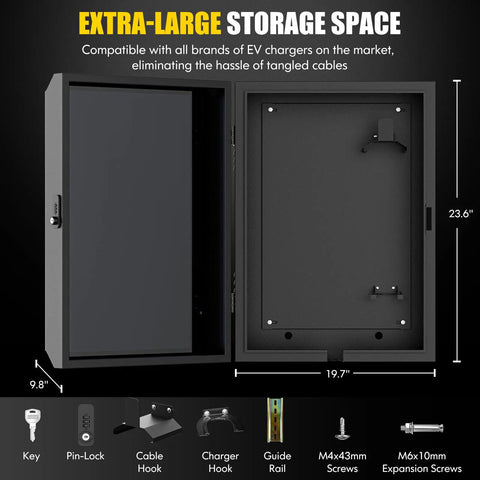 Extra-large storage space of Tough Wall Mount EV Charger Cover For Your Daily Plug In Rig, Heavy Duty Outdoor Shell.