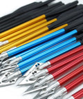 6.3 Inch Mini Crossbow Bolts with Bright Colors and Replaceable Tips, featuring sharp stainless blades, aluminum shafts.