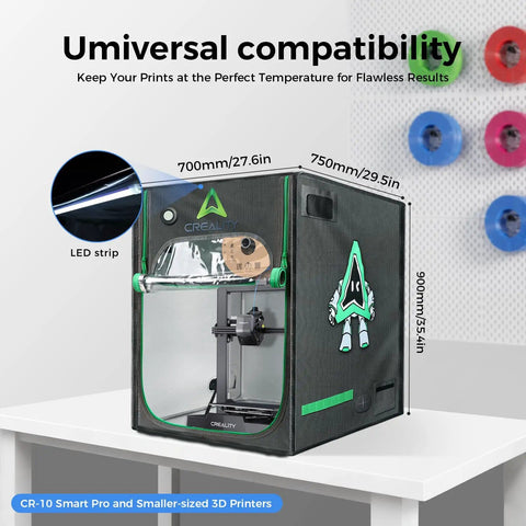 3D Printer Enclosure L Keeps Heat In And Quiet, Dustproof Shield With Large See Through Window And LED Lighting, CR-10 Smart Pro
