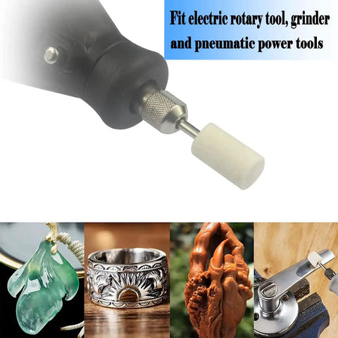 Pro Grade 24 Piece Wool Felt Polishing Bits Kit For Rotary Tools Three Thirty Second Inch Shank in use on various materials