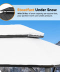 Grill-Ready Outdoor Gazebo 10 By 12 Ft Hardtop With Double Roof snow-covered view, showing roof strength and snow capacity.