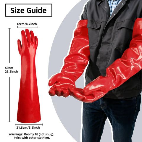 Extra Long Heavy Duty PVC Work Gloves Built Tough As Nails 23.5 inch for protecting hands during kitchen chores.