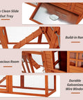 Big Ol Wooden Chicken Coop With Run For 4-6 Chickens, 2-Tier Outdoor Hen House features slide-out tray, ramp, and wire window.