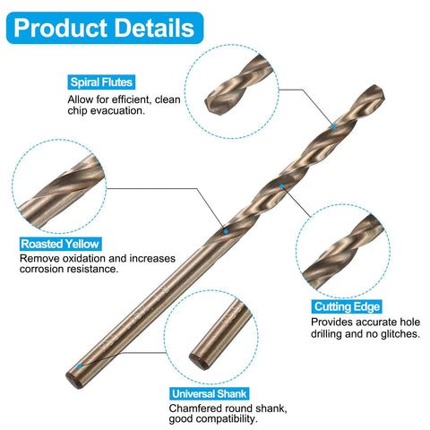 Tap And Drill Bit Set With 2 Taps And 2 Drill Bits 10 24 UNC Straight Flute Threads And 3 8mm Drills High Speed Steel 6542 M2 And M35 Cobalt Uncoated Yellow Finish Tapping Tool Kit spiral flute close-up with roasted yellow finish and universal shank.