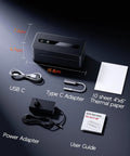 No Fuss Compact Wireless Thermal Label Printer For Quick Shipping And Packing 4X6 Sticker Generator components including USB C, adapters, and user guide.