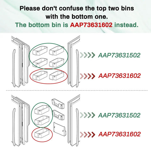 Diagram showing Right Door Refrigerator Shelf Basket Bin Assembly Replacement Part For LG Kenmore Sears Models, AAP73631502 and AAP73631602