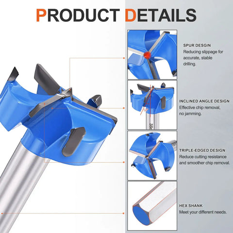 Heavy Duty Forstner Drill Bit 1-1/4 Inch 32 Mm Tungsten Carbide Tips showcasing spur design for stable drilling.