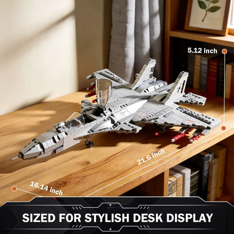 J-15 Fighter Jet Building Set For Adults And Hobbyists, Ultra Detailed Model Aircraft Kit on desk, 21.6 inches long