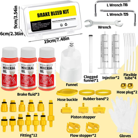 All In One Hydraulic Disc Brake Bleed Kit With 180ml Mineral Oil, 12 Adapters, Transparent Funnel For Shimano, Tektro, TRP, Magura