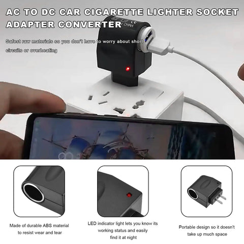 Knockout AC To DC Converter Turns 220V House Juice Into Smooth 12V Car Power With Zero Sweat Plug And Play Cigarette Lighter Adapter showing LED readout and compact design.