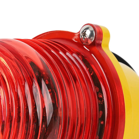 Close-up of Ultra Bright LED Obstruction Warning Light with red PC housing, marine-grade aluminum, IP68 for boats and cranes, AC110V