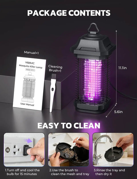 LED Bug Zapper For Indoor And Outdoor Use Powerful Electric Mosquito And Fly Zapper With Five Point Nine Foot Cord Silent Killer package contents