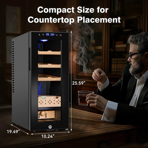 35L Temperature And Humidity Controlled Cooler Cabinet With Spanish Cedar Shelves And Safety Lock in a stylish home setting